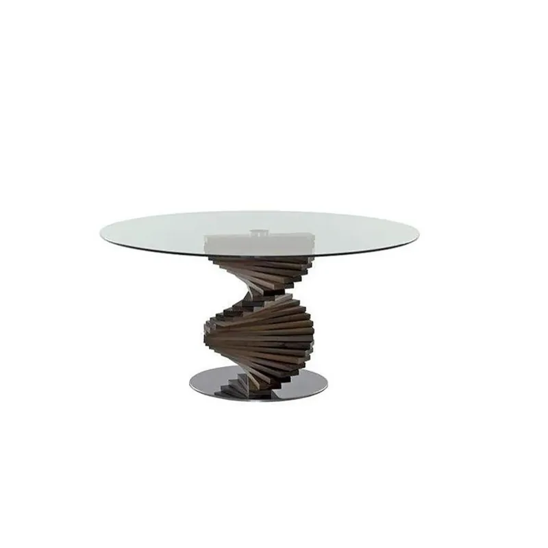 Mesa redonda Tonin casa Firenze con pata de madera maciza, tapa de cristal y base de acero pulido - Sala de estar
