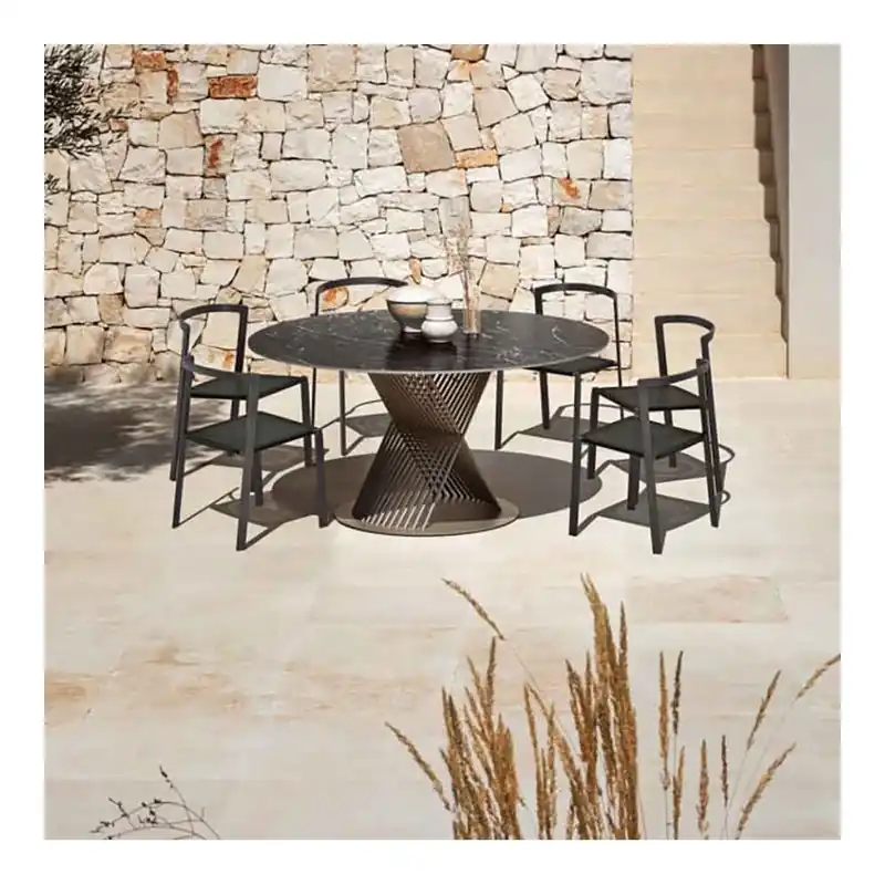 My Your Push mesa de jardín redonda con base de aluminio y tapa de gres - Mueble de jardin