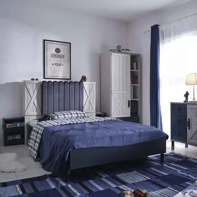 Cama individual Rust de madera con librería en los laterales incluida - zona de dormir