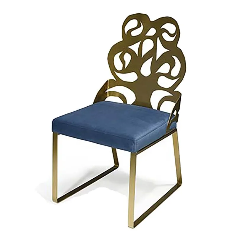 Silla Ametto Mordoma realizada con estructura de metal y tapizada en tela - Vintage
