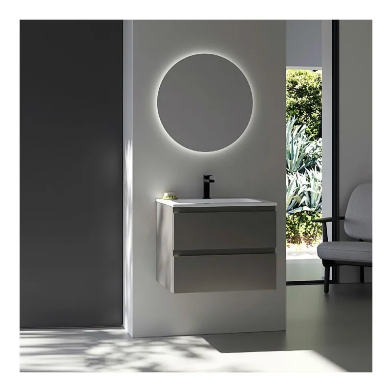 Kios baño Pandora 60 Composición de baño con dos cajones, encimera integrada, espejo redondo - zona de dormir