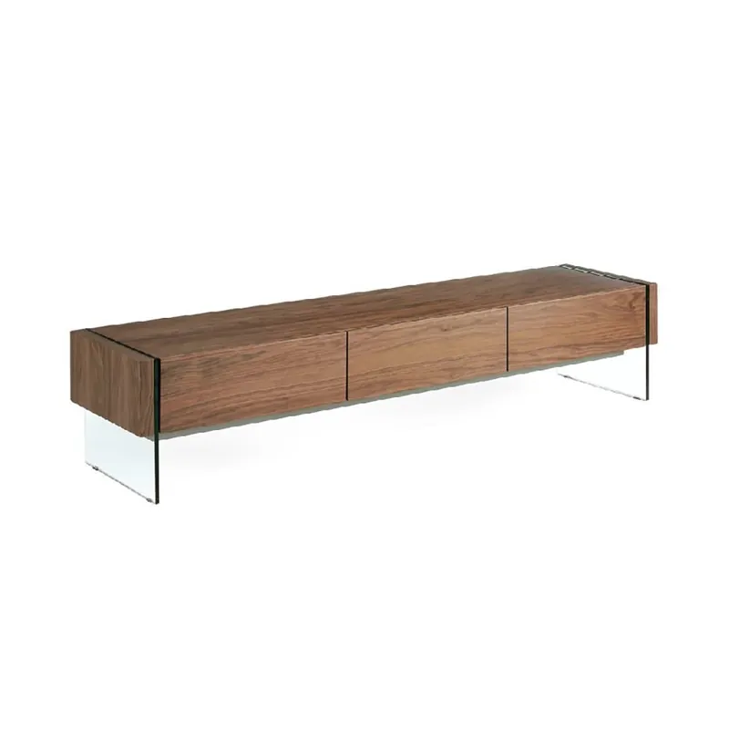 Mueble TV Angel Cerdà 3085 en madera de nogal y cristal templado - Vintage