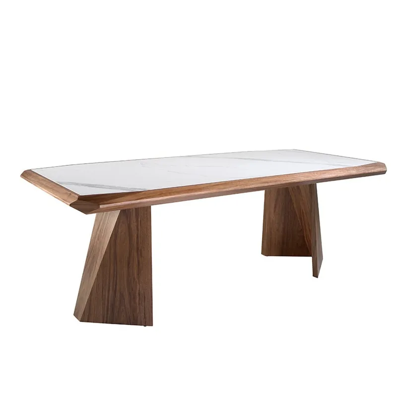 Mesa de comedor Angel Cerdà en mármol porcelánico y madera maciza de nogal - Sala de estar