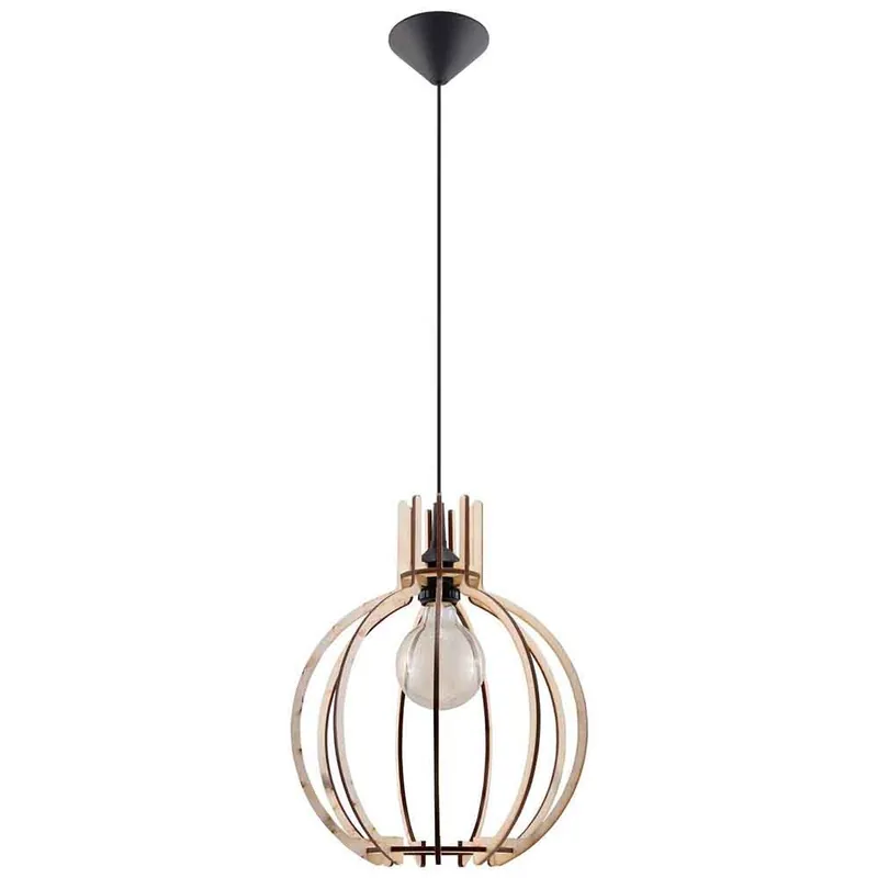 Lámpara colgante naranja de Sollux con pantalla de madera - Iluminacion