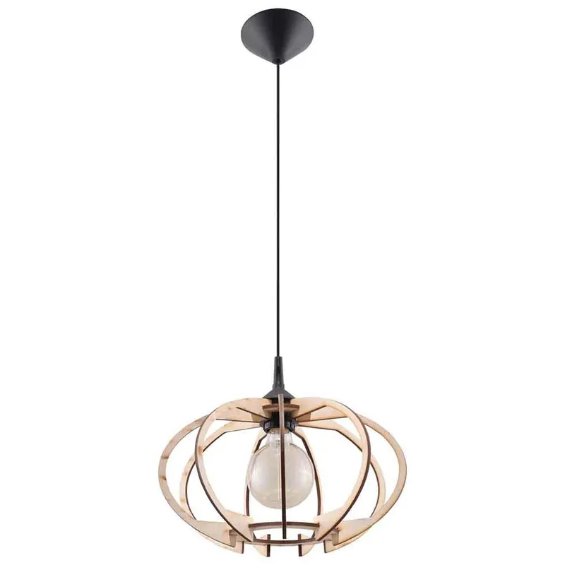 Lámpara colgante Mandelino de Sollux con pantalla de madera - Iluminacion