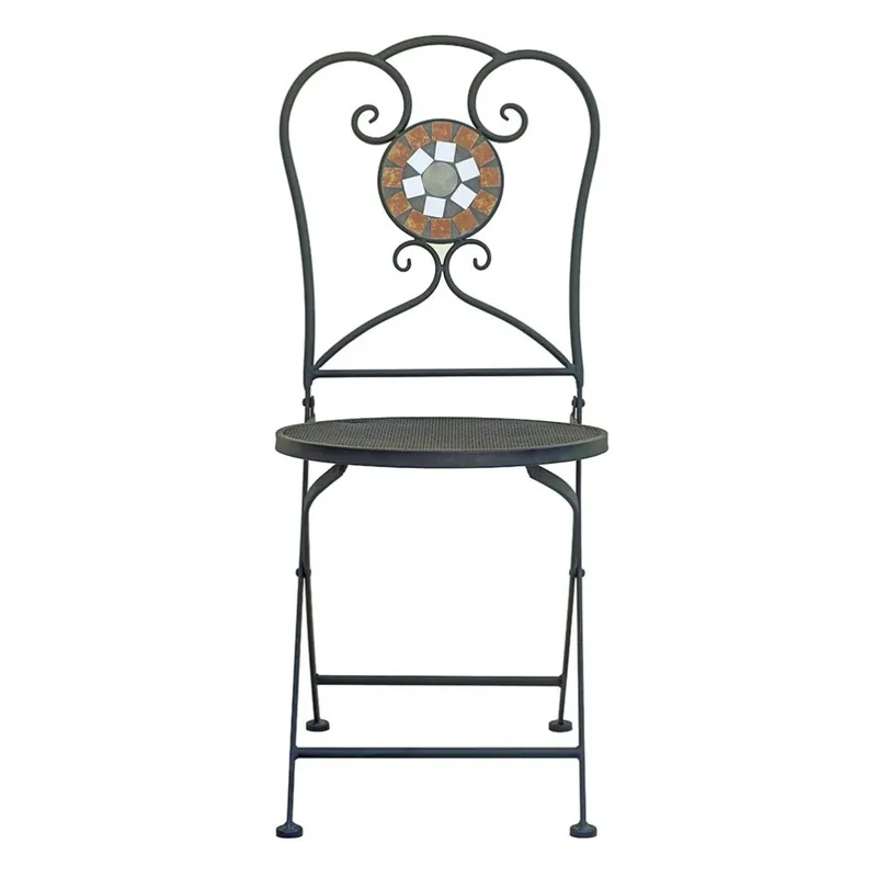 Silla de exterior plegable Mosaico de hierro forjado con decoración clásica de mosaico - Mueble de jardin