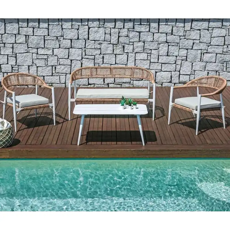 Conjunto de jardín Milano fabricado en aluminio y mimbre trenzado. - Mueble de jardin