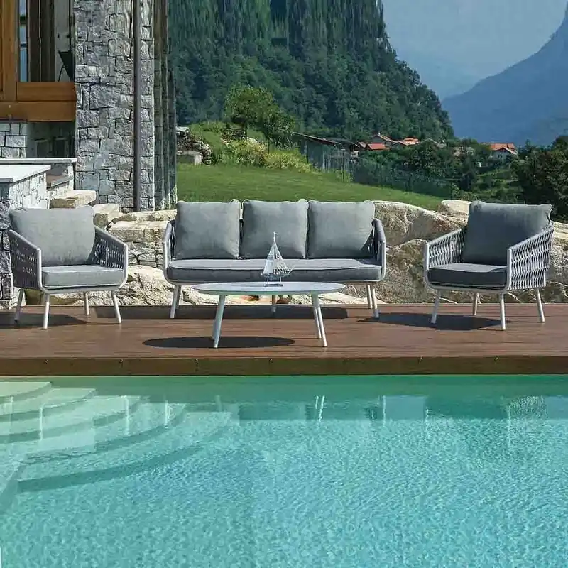 Conjunto de jardín Fregene fabricado en aluminio y cuerda - Mueble de jardin