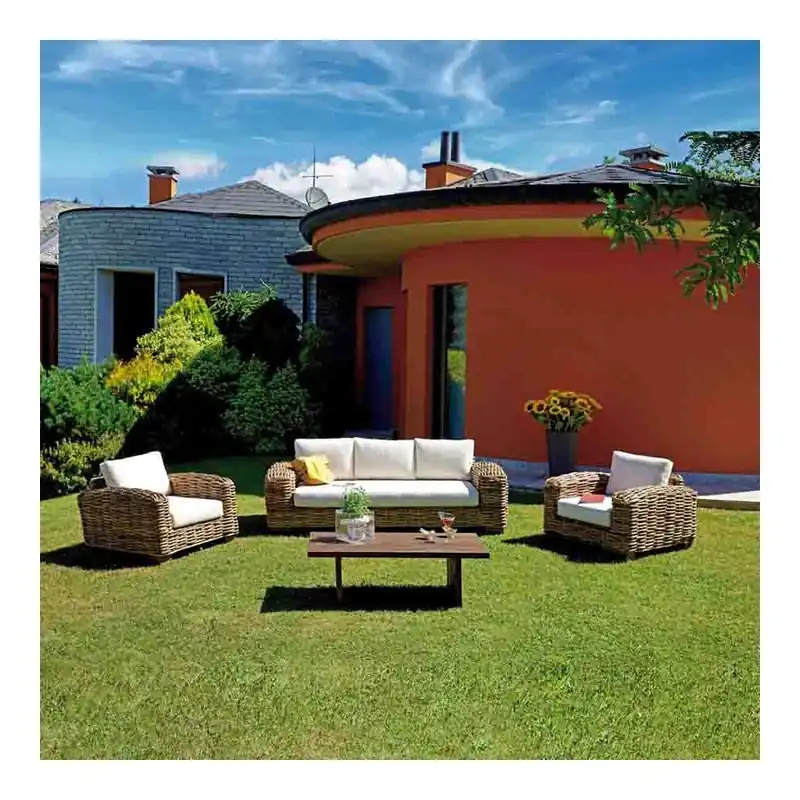 Conjunto de jardín Bangalore fabricado con mesa de centro gigante de ratán y madera de mango - Mueble de jardin