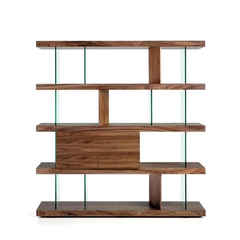 Librería Angel Cerdà de madera y cristal templado con dos cajones - Sala de estar