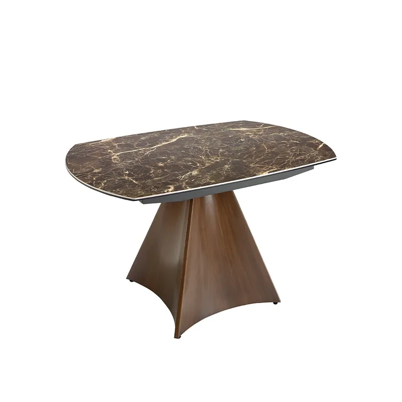 Angel Cerdà 1113 mesa extensible en forma de barril con pata central y tapa de mármol porcelánico - Sala de estar