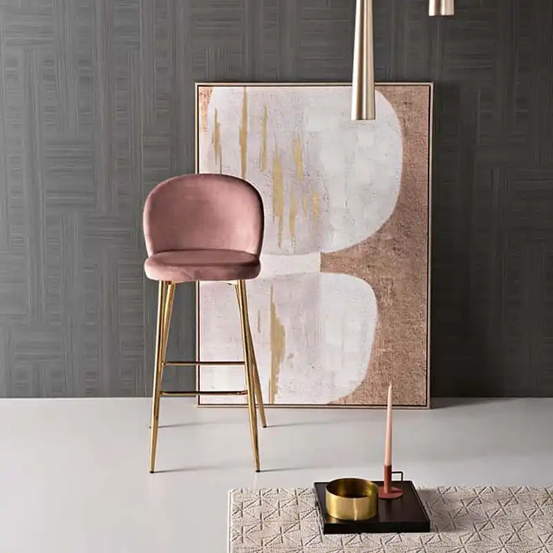 Taburete Capodarte Megan con estructura de metal dorado y asiento de terciopelo - Sala de estar
