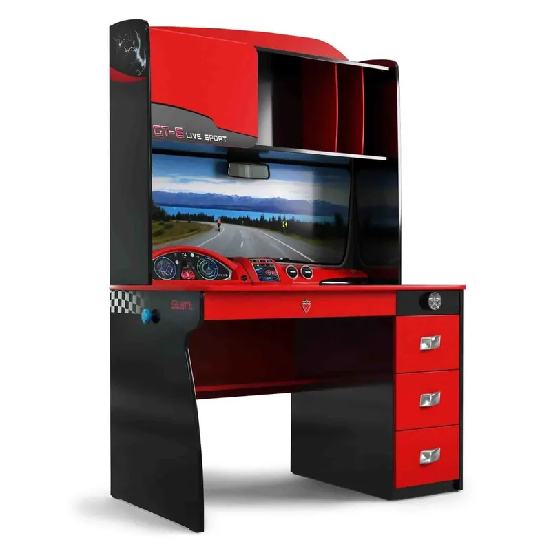 Escritorio Cilek Champion Racer con cómoda y simulación de salpicadero de coche deportivo - zona de dormir