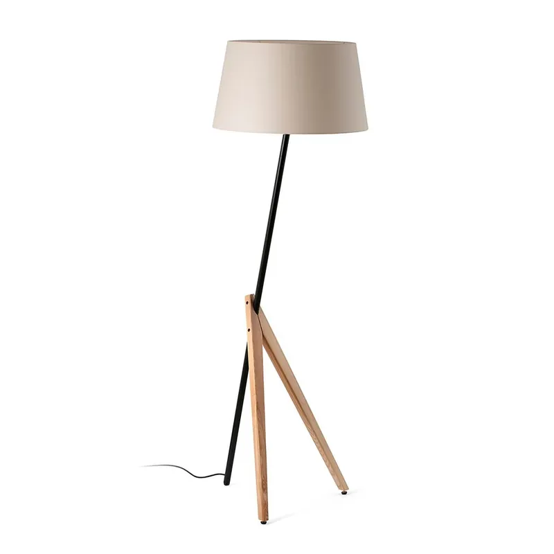 Faro Barcelona Lámpara de pie Treewood en fresno y acero con pantalla pergamino - Iluminacion