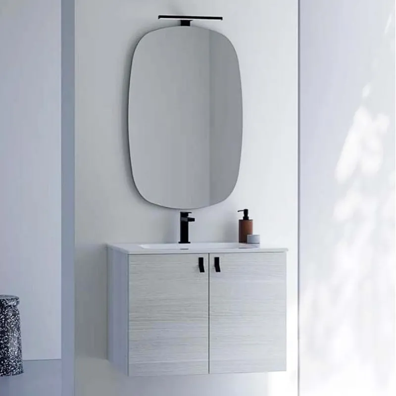 Baño Kios Composición de baño Dado 70 con dos puertas, lavabo encastrado y espejo con foco - zona de dormir