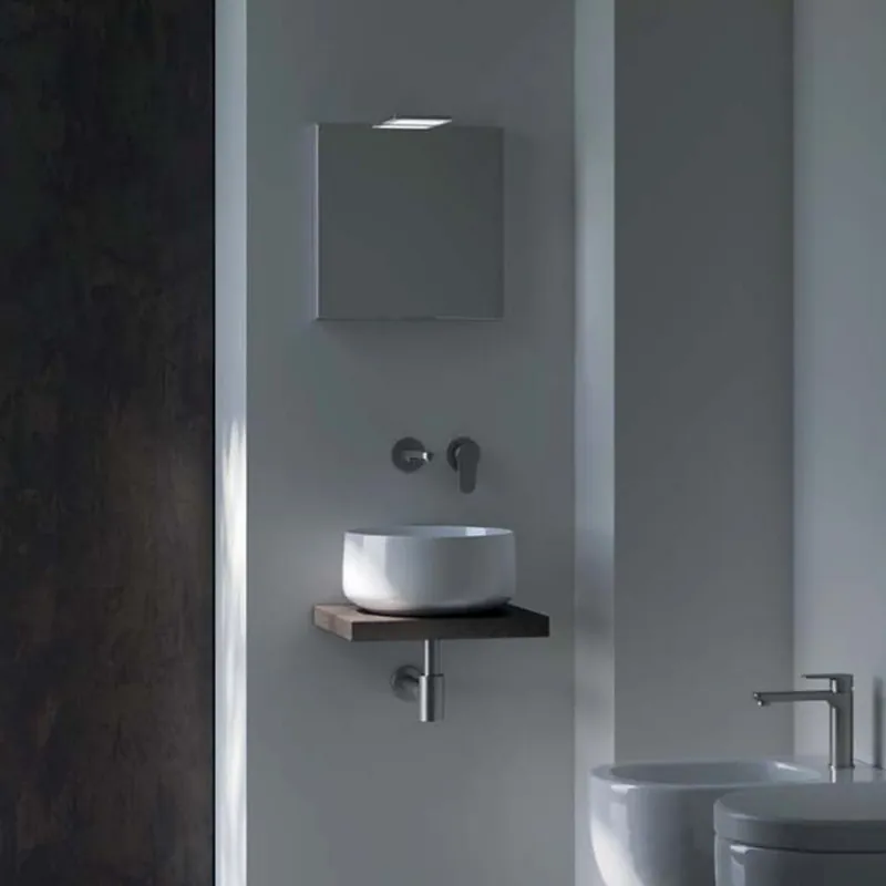 Composición de baño Kios Pandora 40 con encimera con lavabo redondo, espejo y foco - zona de dormir
