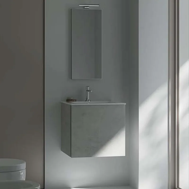 Composición suspendida Tower 50 de baño Kios con base de 1 cajón y lavabo de encastre con espejo y foco LED - zona de dormir