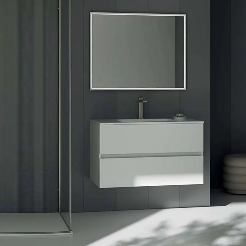 Baño Kios Composición de baño Tris 90 con dos cajones encimera integrada con espejo retroiluminado por LED - zona de dormir