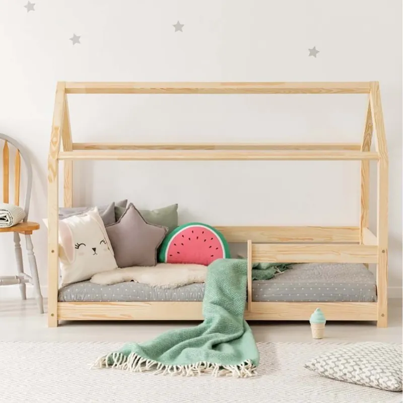 Cama individual en forma de casa de madera de pino | Montessori - zona de dormir