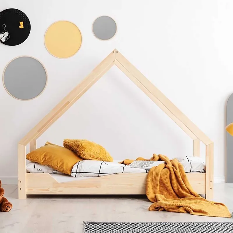Cama individual para dormitorio infantil en forma de casita de madera de pino | Montessori - zona de dormir