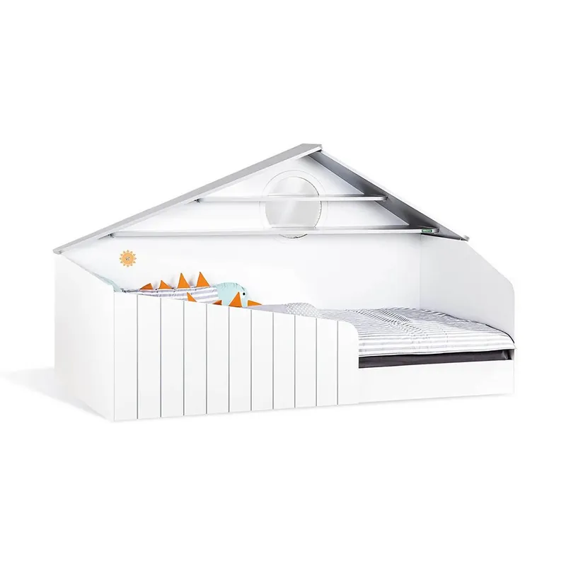 Cama Montessori con temática de montaña de Bird Line con ventana de luz LED - zona de dormir