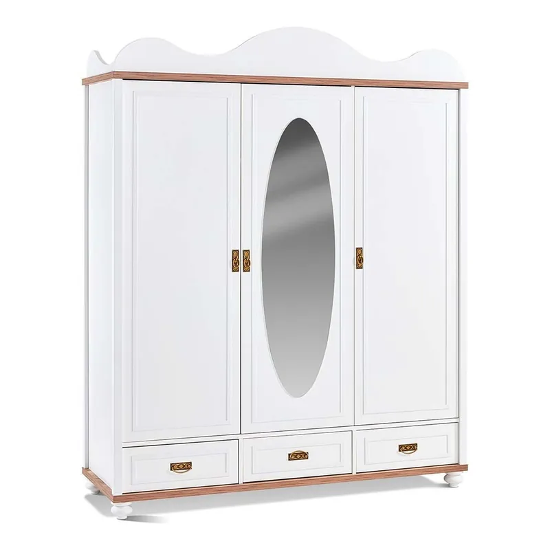 Armario de 3 puertas Línea Tiffany con espejo central y tres cajones - zona de dormir