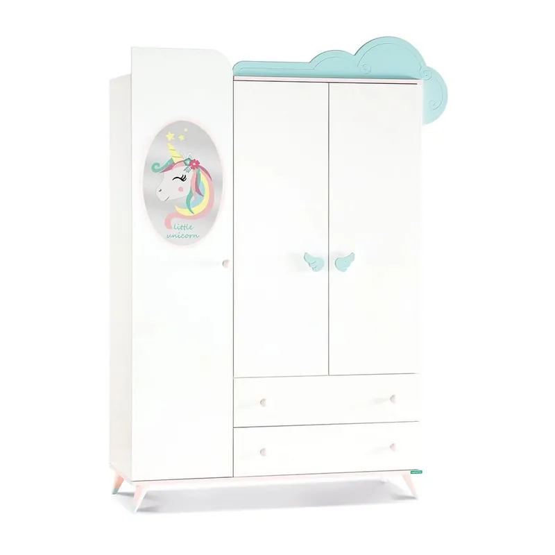 Armario línea Unicorno de 3 puertas y dos cajones con adornos y acabados motivos Unicorno. - zona de dormir