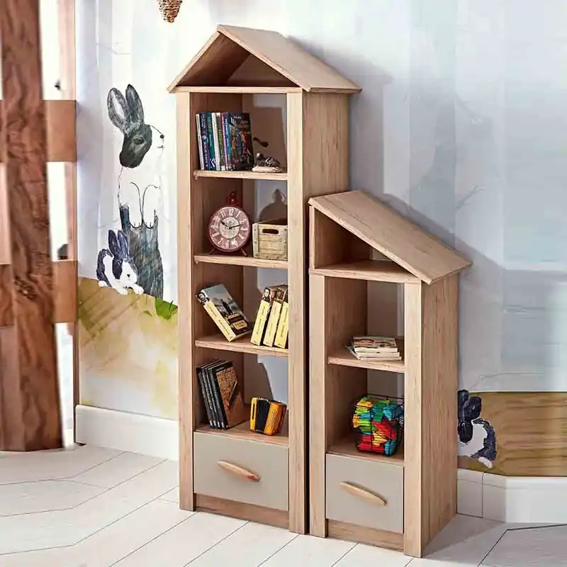 Librería de la línea My House con estantes macizos y dos cómodos cajones - zona de dormir