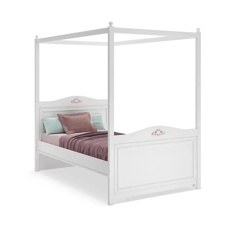 Cama rústica blanca para niñas Cilek con cama nido, dosel y mosquitera - zona de dormir