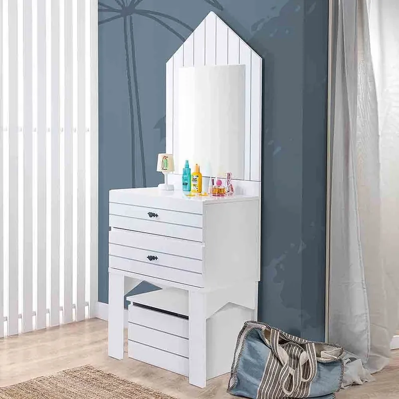 Composición Línea Miami con cómoda, baúl para guardar juguetes y espejo - zona de dormir
