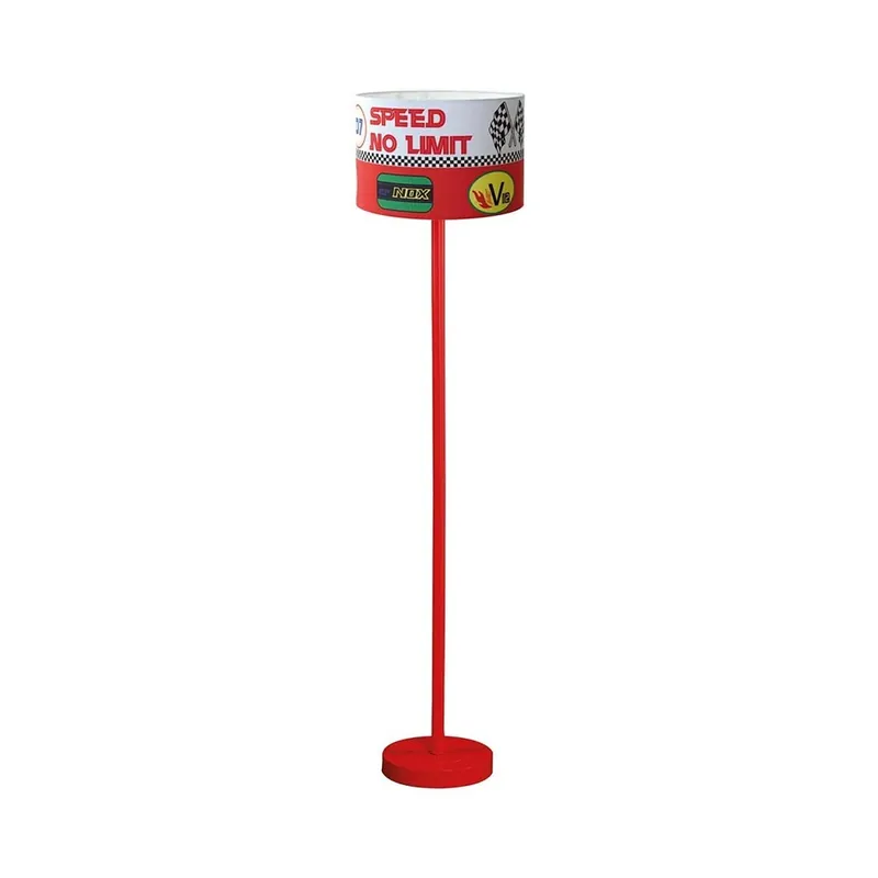 Lámpara de pie de la gama Turbo Cap con estructura roja y pantalla con motivos de Fórmula 1. - zona de dormir