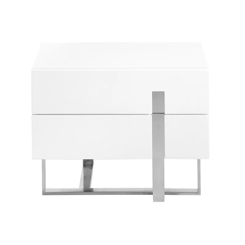 Mesita de noche Angel Cerda 7003 estructura MDF blanco, 2 cajones y patas de acero cromado - zona de dormir