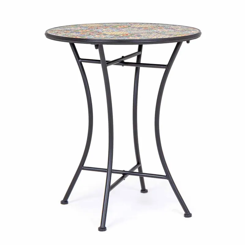 Mesita Bizzotto Naxos con estructura de acero tratado para exterior, tapa de cerámica decorada - Mueble de jardin