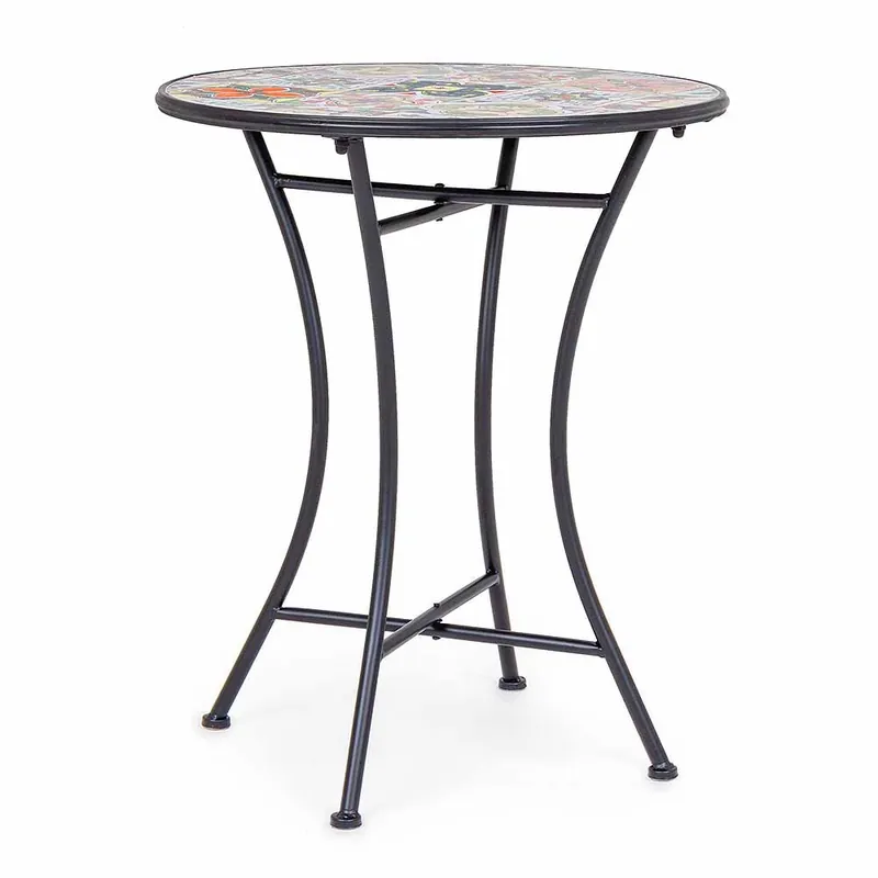 Mesita Bizzotto Paloma con estructura de acero tratado para exterior, tapa de cerámica decorada - Mueble de jardin