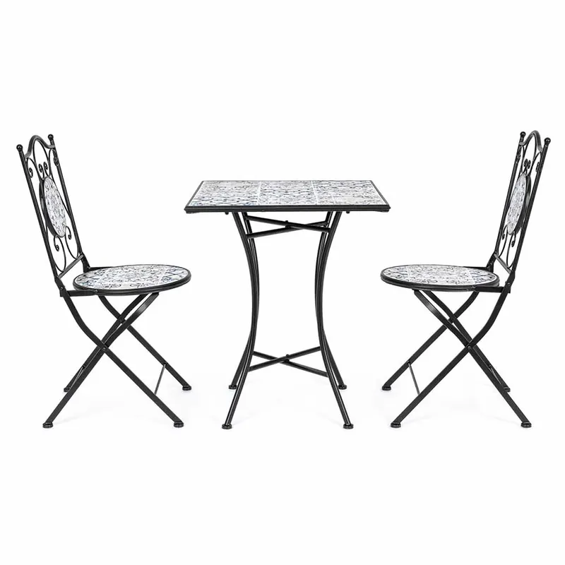 Conjunto de exterior Bizzotto Erice con estructura de acero y cerámica decorada - Mueble de jardin