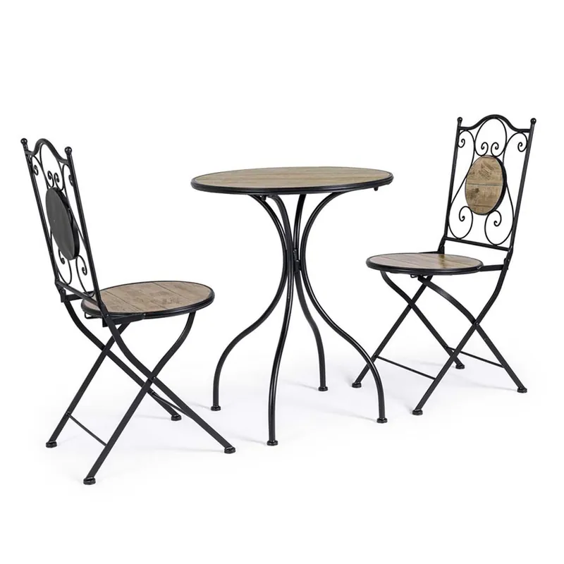 Conjunto de exterior Bizzotto Kansas en acero y cerámica decorada - Mueble de jardin
