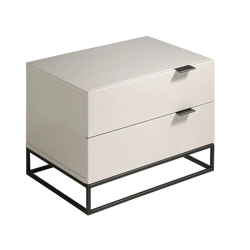 Mesita de noche Angel Cerda 7004 en madera MDF gris y patas de acero inoxidable negro - zona de dormir