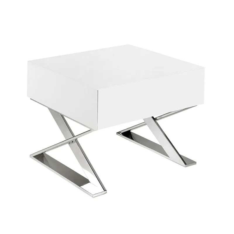 Mesilla de noche Angel Cerda 7007 en madera MDF blanca y acero cromado - zona de dormir