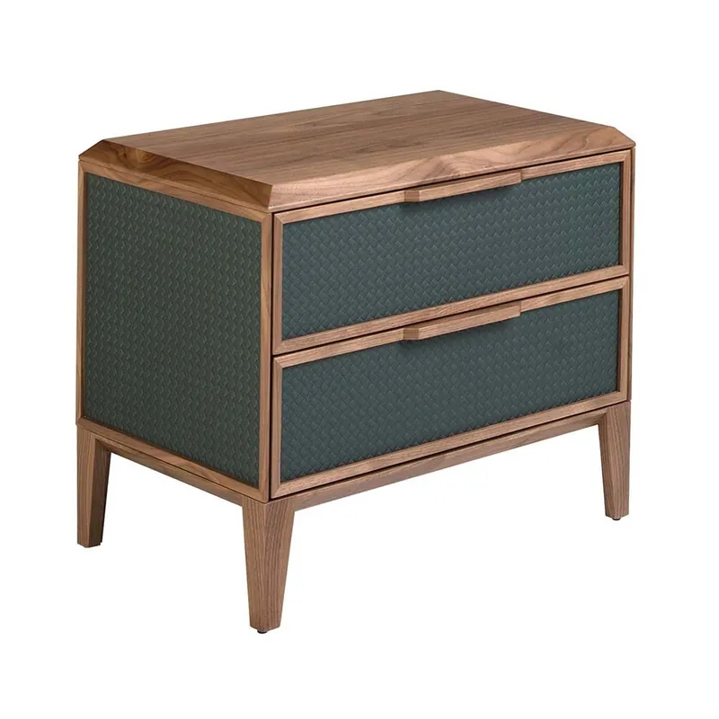 Mesita de noche Angel Cerda 7149 en madera de nogal natural y motivo PVC verde - zona de dormir