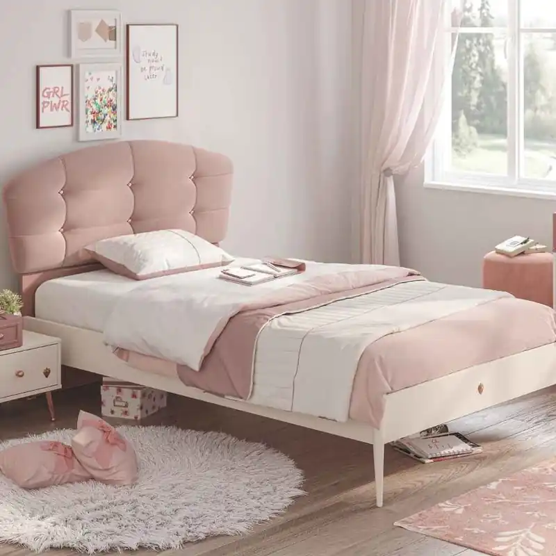 Cama Cilek Elegance con cabecero acolchado rosa, para dormitorio de niña - zona de dormir