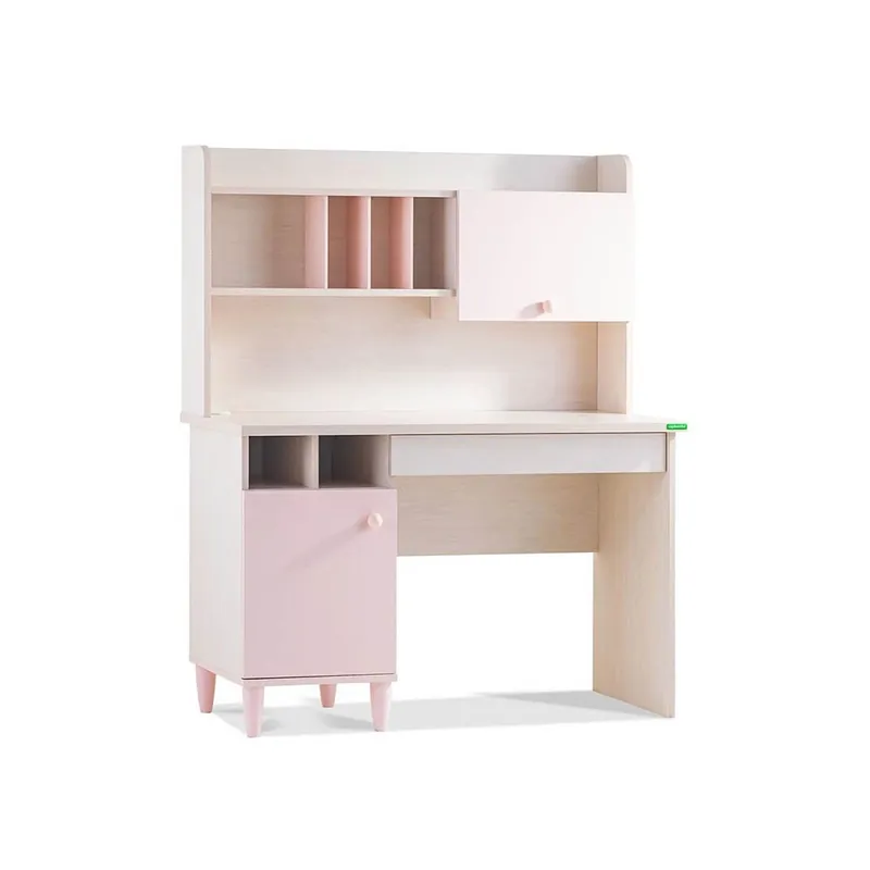 Escritorio con librería de la línea Pollina con tablero elevado con cajón, 2 compartimentos con puerta y compartimentos portaobj - zona de dormir