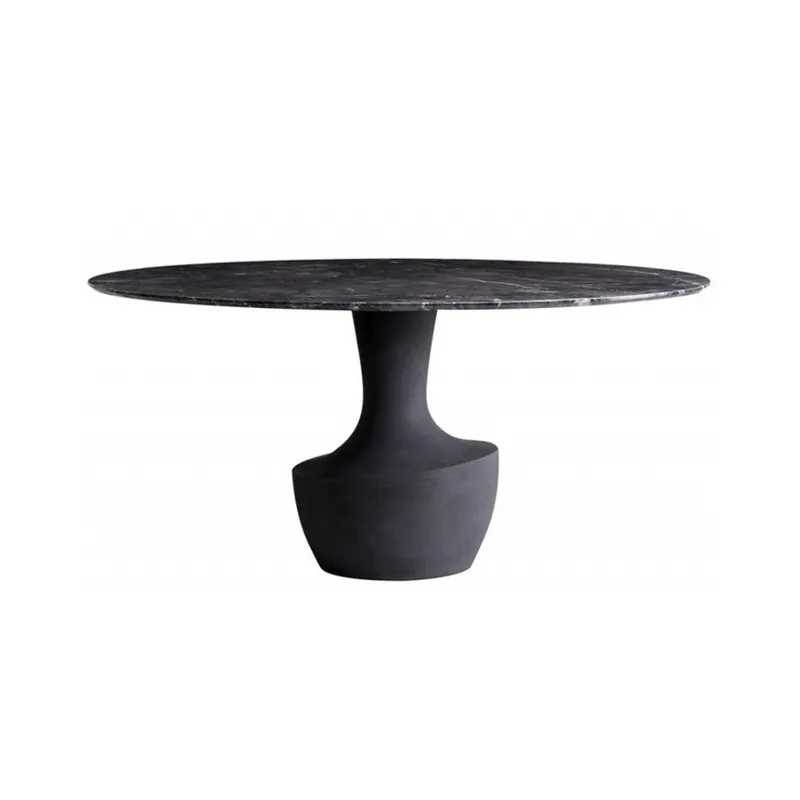 Mesa Potocco Anfora con base de cuarzo de resina antracita y tablero de mármol Grigio Carnico en dos diámetros 140 cm y 160 cm - Sala de estar