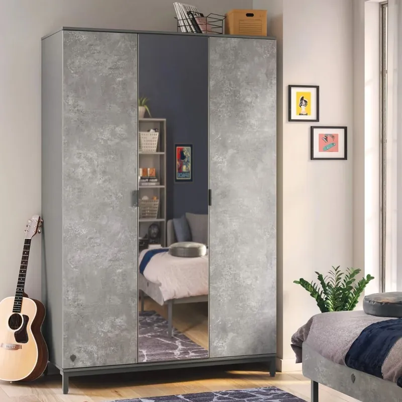 Armario de 3 puertas con espejo Cilek Space Gray - zona de dormir