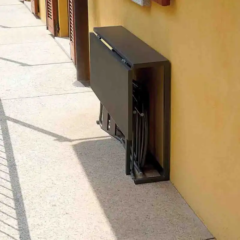 Mesa plegable para terraza con dos sillas plegables en hierro pintado - Mueble de jardin