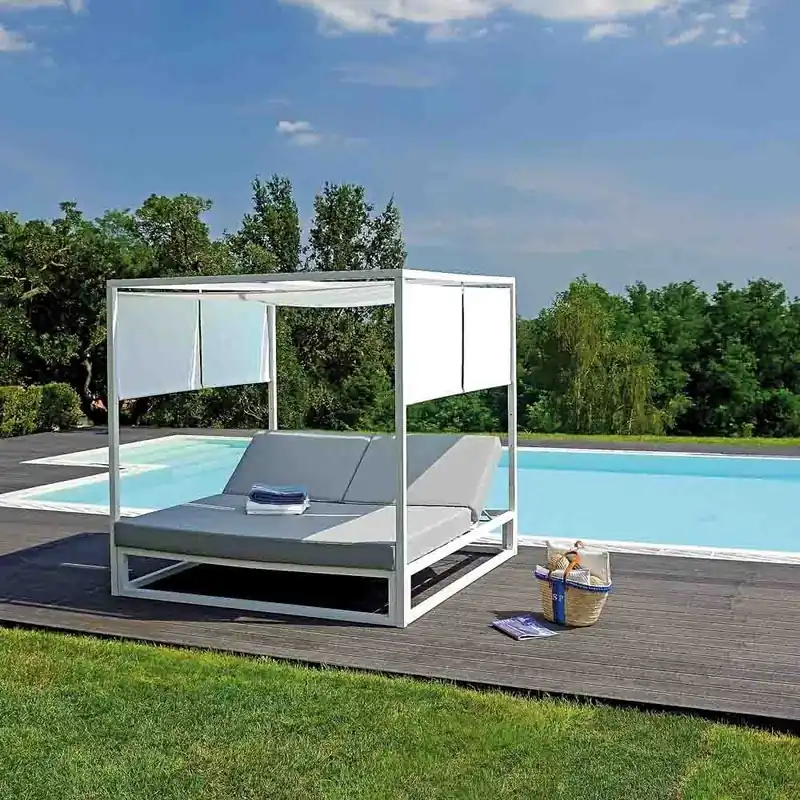 Daybed en aluminio, con respaldo reclinable y parasoles orientables, en dos acabados - Mueble de jardin