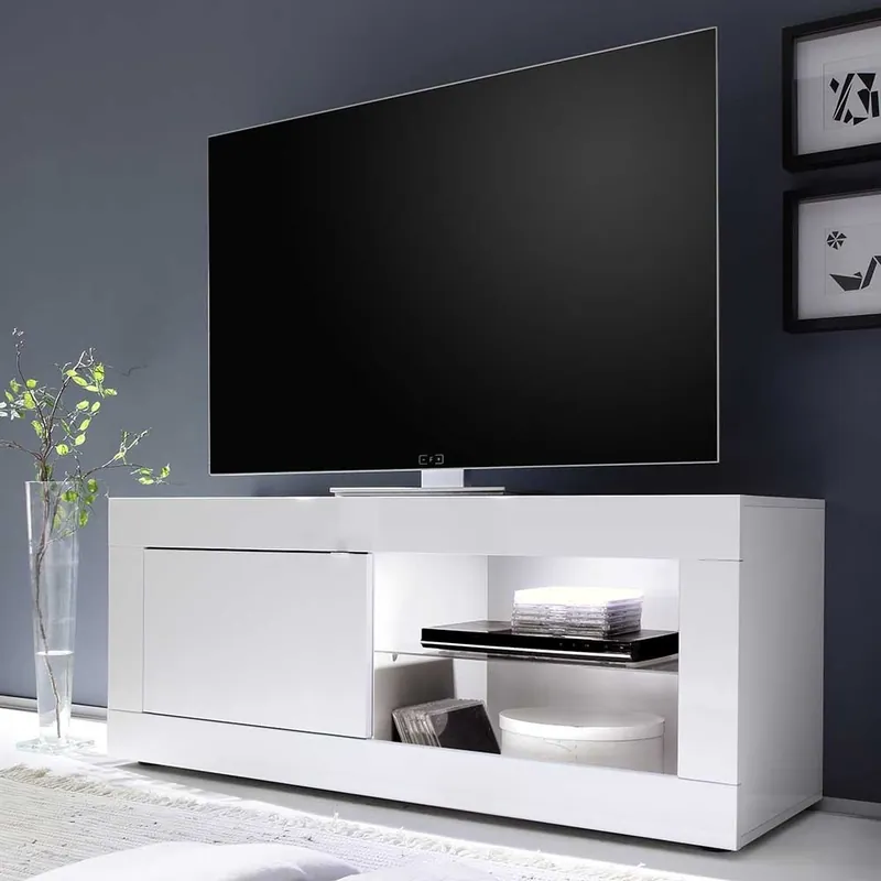 Mueble de TV con una puerta y un compartimento abierto - Sala de estar