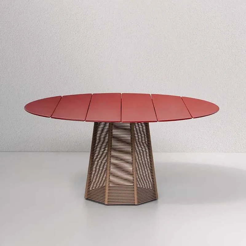Mesa de exterior Potocco Sophie con base octogonal de metal y tablero de listones de cristal fundido esmaltado - Mueble de jardin