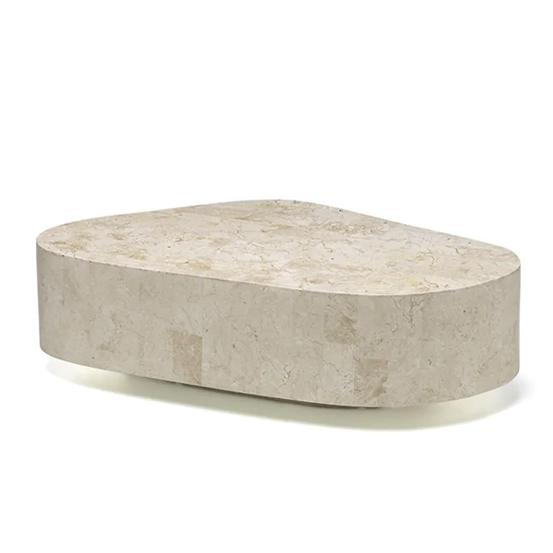 Mesa de centro Stones Trapezio con estructura de contrachapado marino recubierto de piedra fósil - Sala de estar