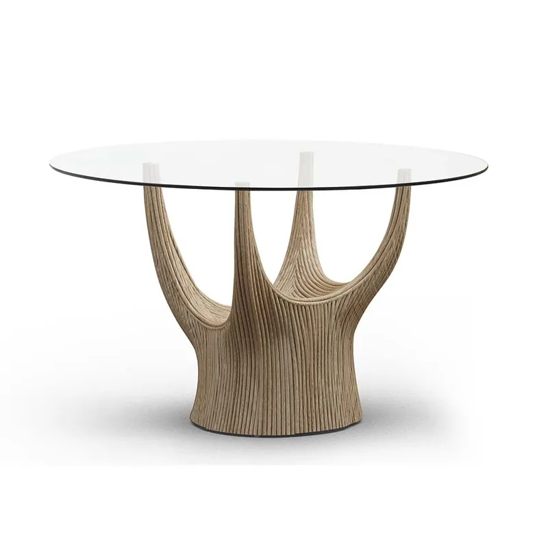 Mesa de ratán de acacia Kenneth Cobonpue, tablero de cristal - Sala de estar