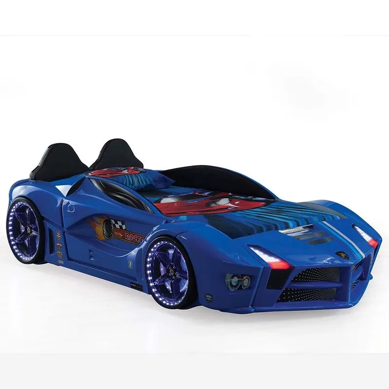 Cama infantil con forma de coche deportivo y luces LED – Dormitorio de diseño de carreras | Kasa-Store